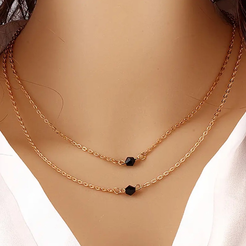Gold Filled Black Bead Multilayered Necklace